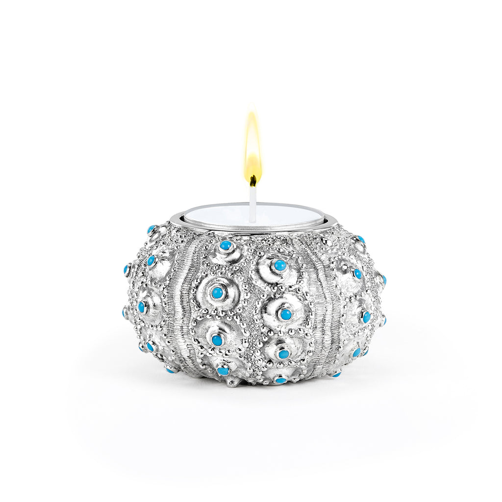 Sea Urchin Tealight Holder - Turquoise in Silver