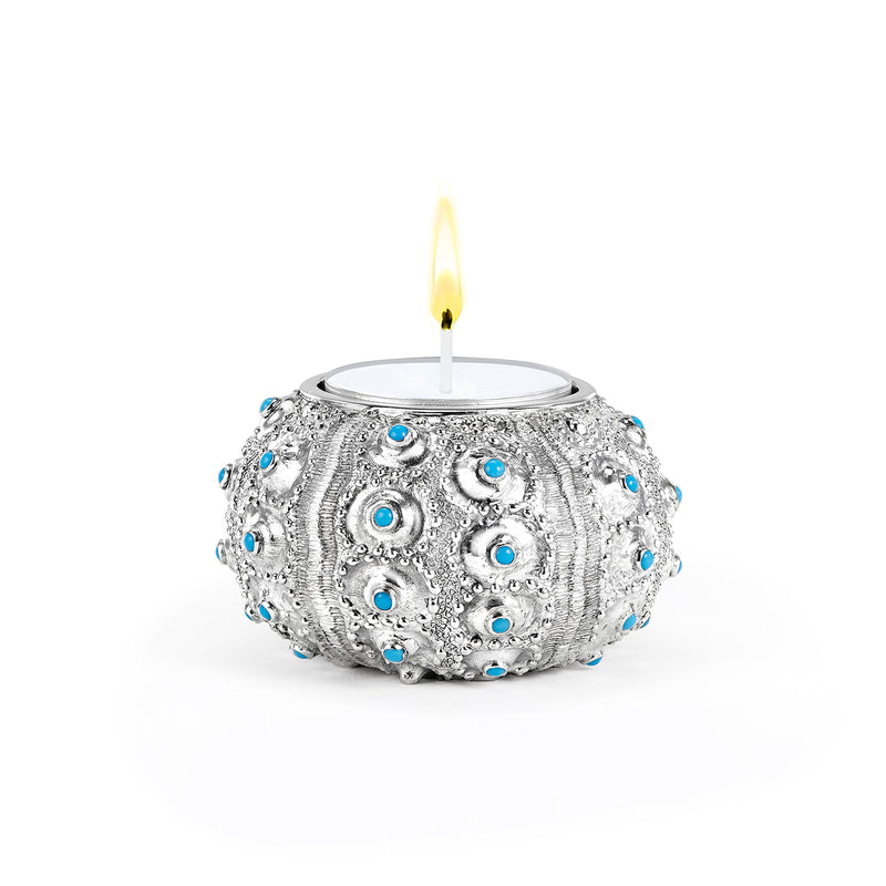 Sea Urchin Candle Holder in Turquoise and Sterling Silver