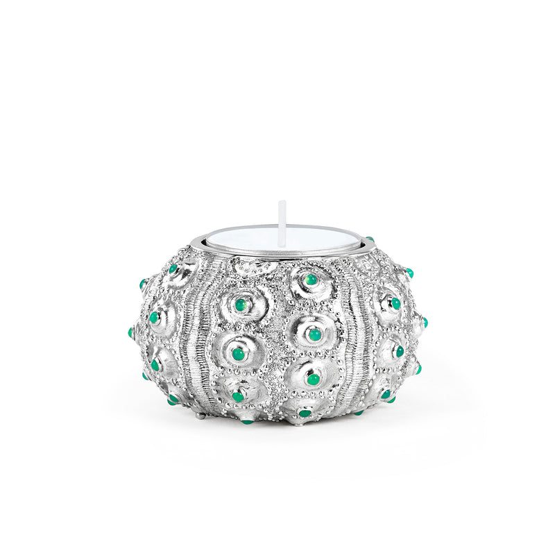 Sea Urchin Candle Holder in Chrysoprase and Sterling Silver