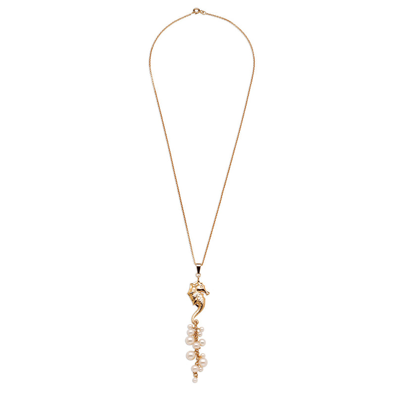 Seahorse Necklace in 18ct Gold with a cluster of Pearls