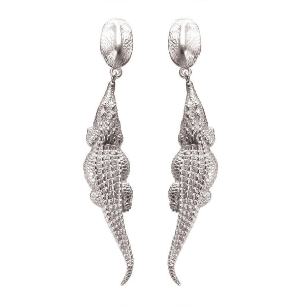Croc Hornback Dangle Earrings in Sterling Silver