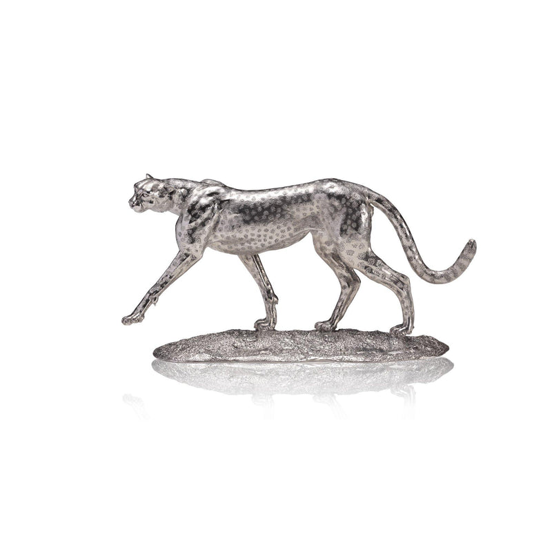 Cheetah Walking Sculpture in Sterling Silver - Medium