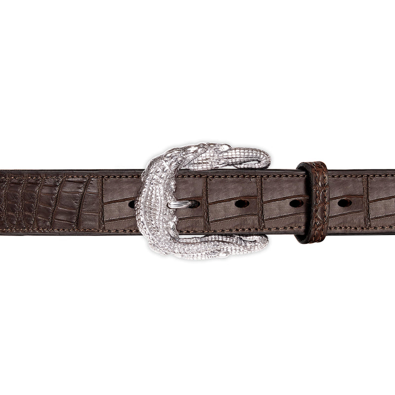 Crocodile Belt Buckle in Sterling Silver and Brown Crocodile Leather Belt Strap