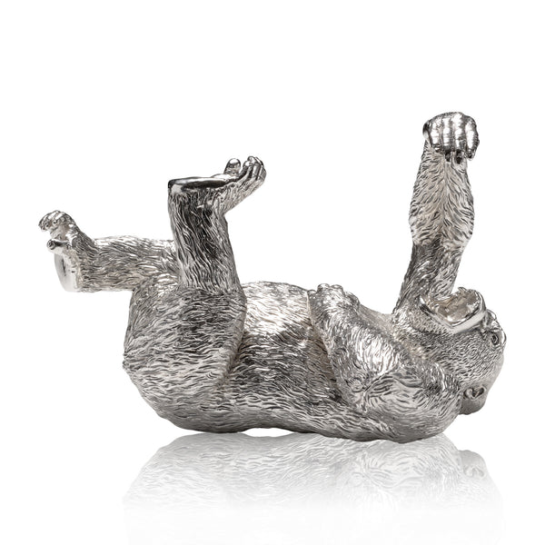 Gorilla Young Male Lying (Peter) Sculpture in Sterling Silver