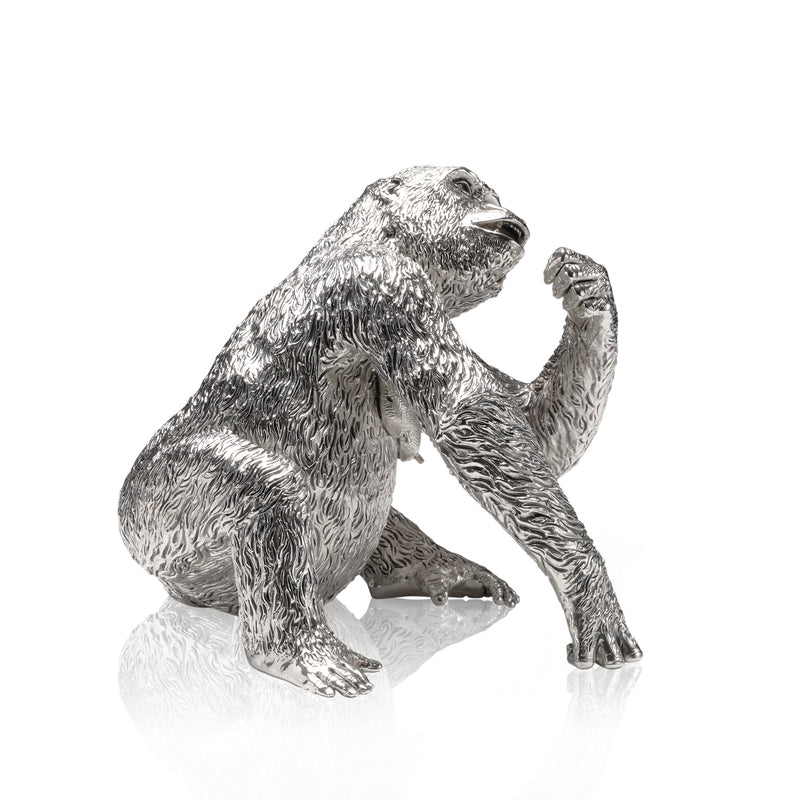 Gorilla Female Eating Sculpture in Sterling Silver