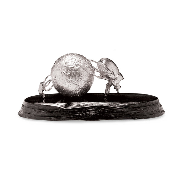 Dung Beetle & Ball Sculpture in Sterling Silver on Zimbabwean Blackwood base