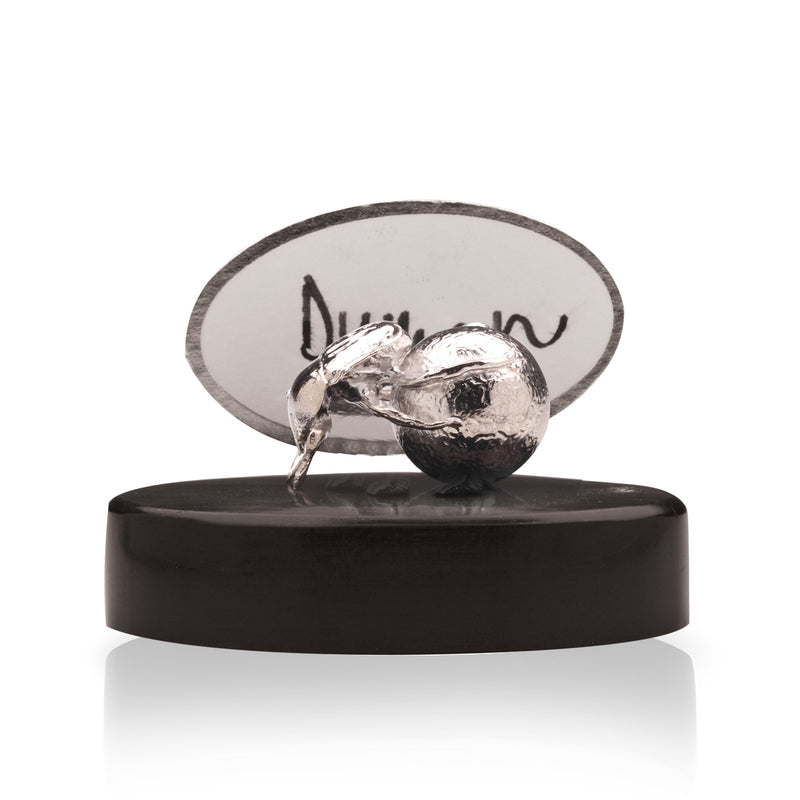 Dung Beetle Place Card Holder in Sterling Silver on Zimbabwean Blackwood base