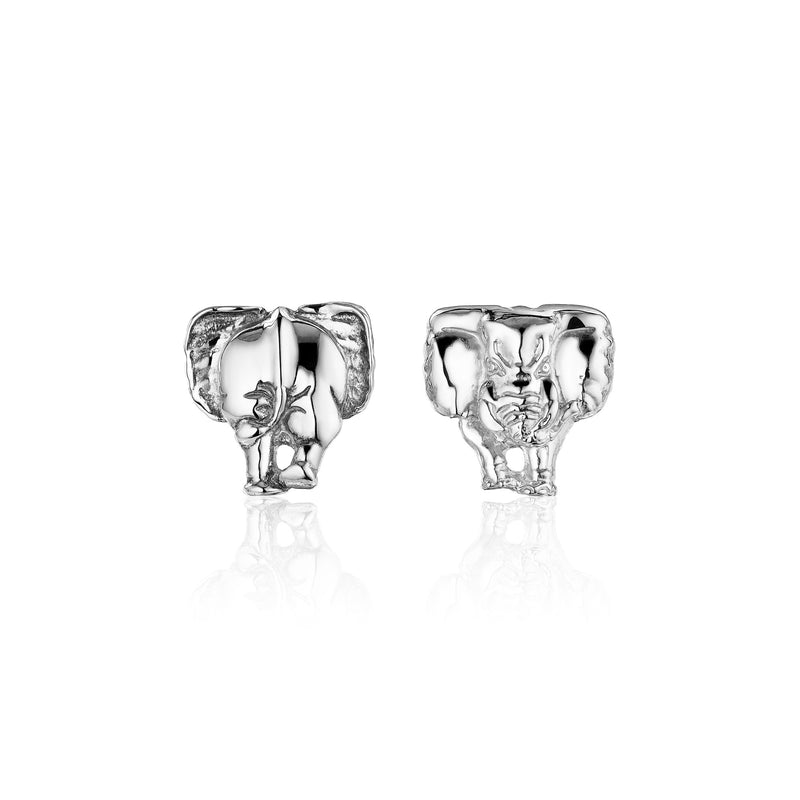 Elephant Front/Back Stud Earrings in Sterling Silver