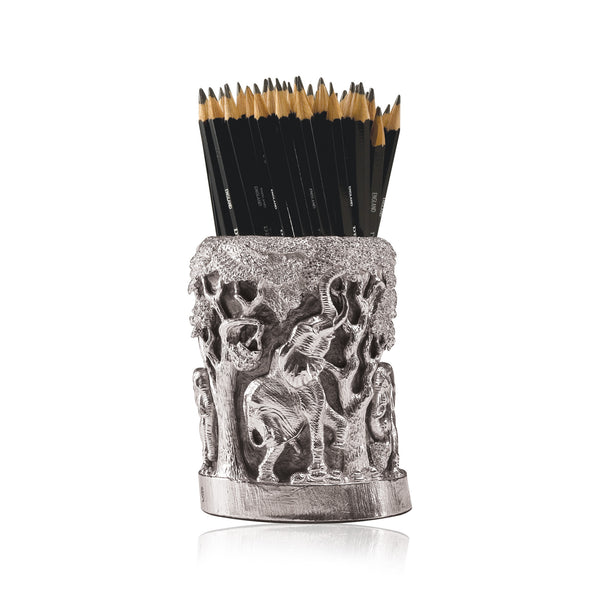 Elephant Pen Holder in Sterling Silver - Large