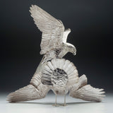 Saker Falcon Attacking & Houbara Bustard Sculpture in Sterling Silver