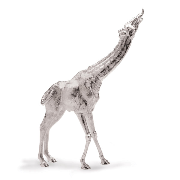 Giraffe Bull Browsing Sculpture in Sterling Silver
