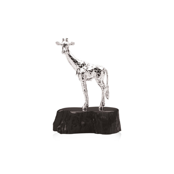 Giraffe Standing Sculpture in Sterling Silver on Zimbabwean Blackwood base - Medium