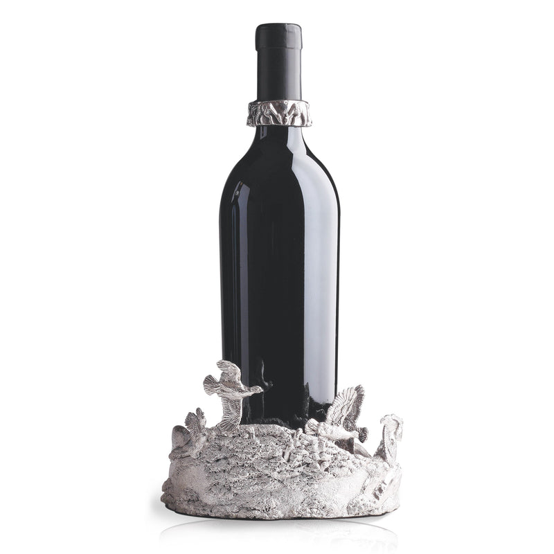 Grouse Wine Coaster in Sterling Silver and Giraffe Wine Drip Ring in Sterling Silver