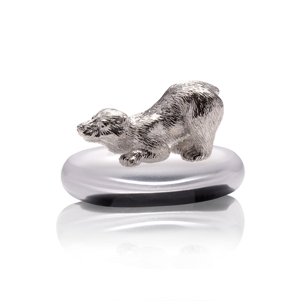 Polar Bear Cub Kneeling Sculpture in Sterling Silver
