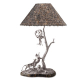 The Lion & Leopard Lamp No.1 in Sterling Silver with Guinea Fowl Feather Lampshade 