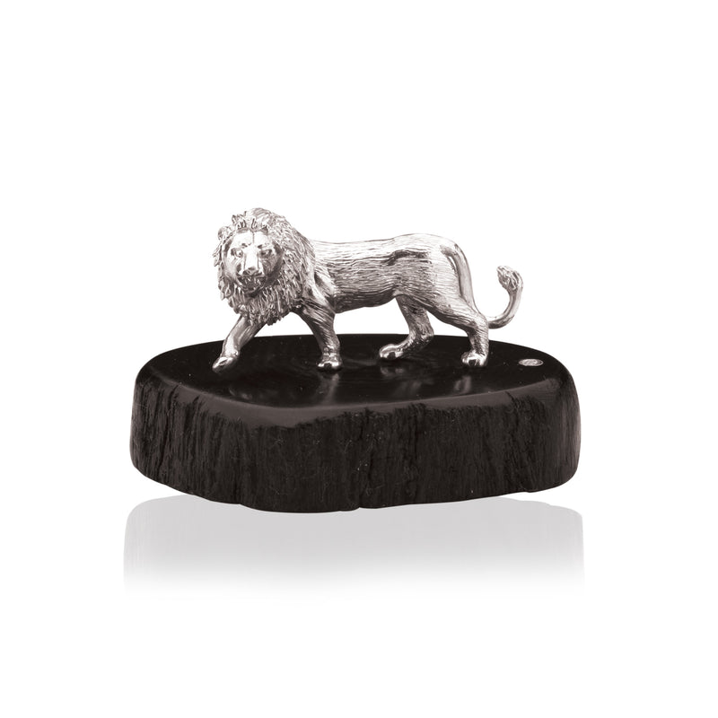 Lion Sculpture in Sterling Silver on Zimbabwean Blackwood base - Miniature