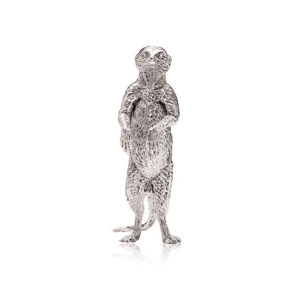 Meerkat Male Looking Straight Sculpture in Sterling Silver - Large