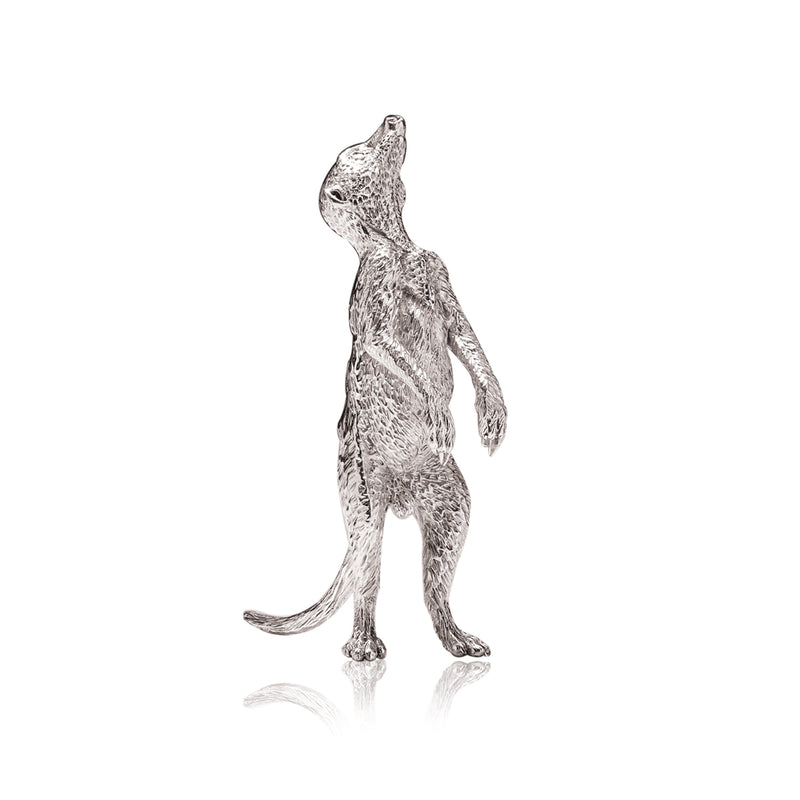 Meerkat Male Looking Up Sculpture in Sterling Silver - Medium