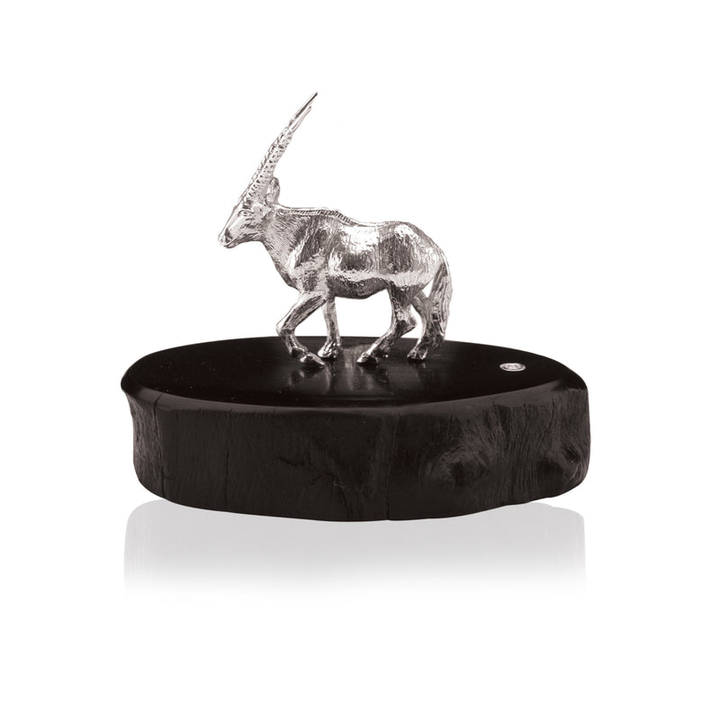 Oryx Sculpture in Sterling Silver on Zimbabwean Blackwood base - Miniature