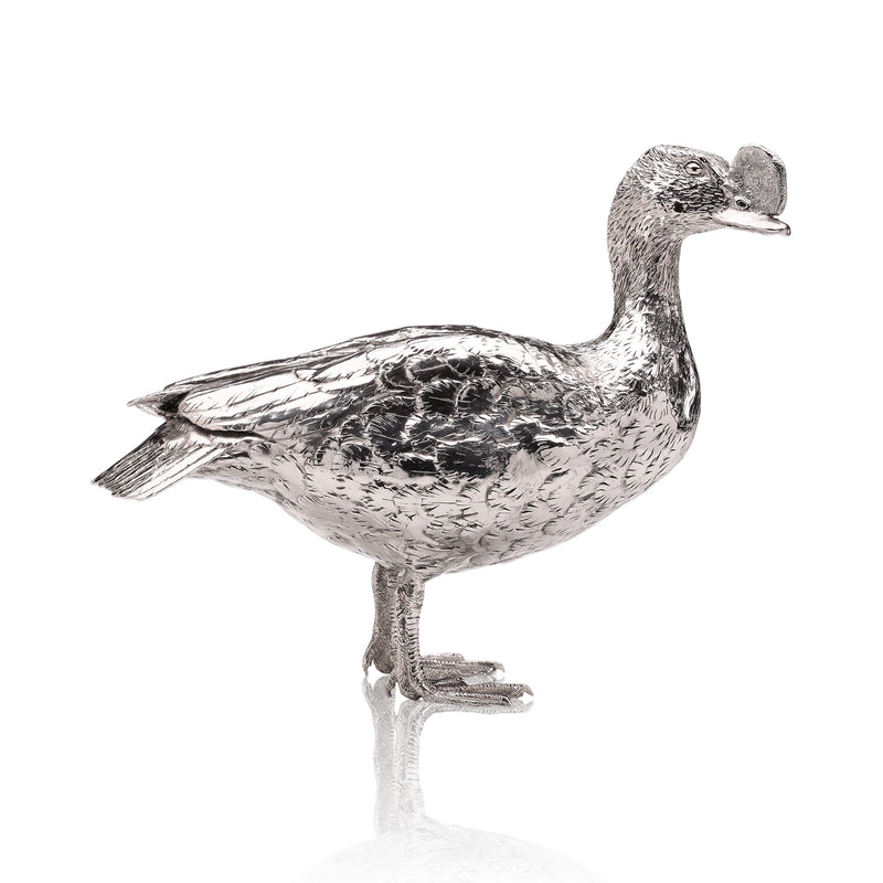 Knob Billed Duck Male Sculpture in Sterling Silver