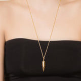 Model Wearing Pangolin Scale Pendant Small in 18ct Gold