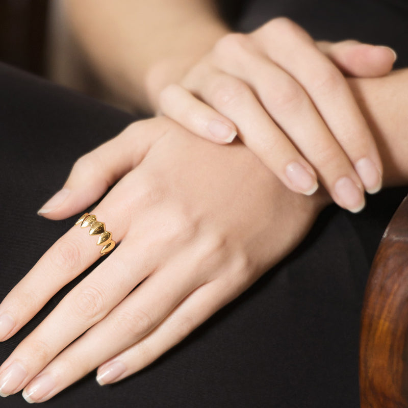 Model Wearing Pangolin Scale Ring in 18ct Gold