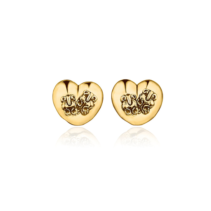 Hippo Heart Stud Earrings in 18ct Gold