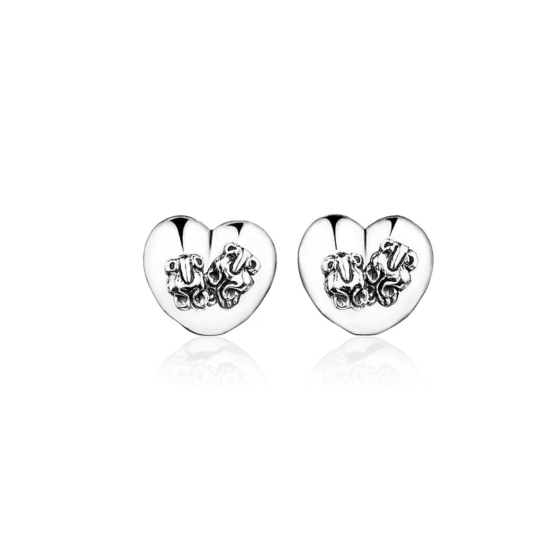 Hippo Heart Stud Earrings in Sterling Silver