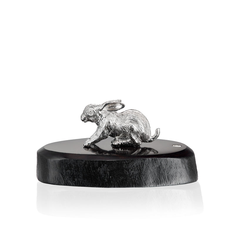 Hare Sculpture in Sterling Silver on Zimbabwean Blackwood base - Miniature 