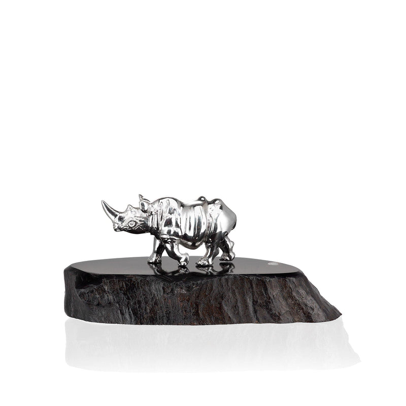 Black Rhino Miniature in Sterling Silver on Zimbabwean Blackwood base