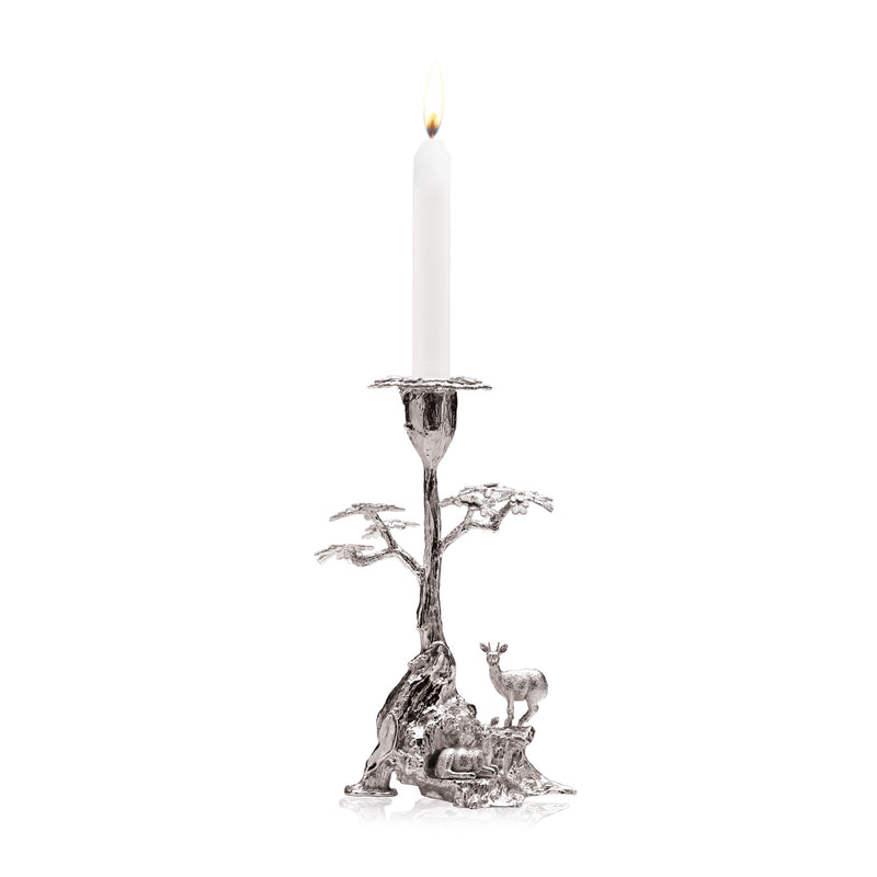 Root Tree & Klipspringer Candle Holder in Sterling Silver