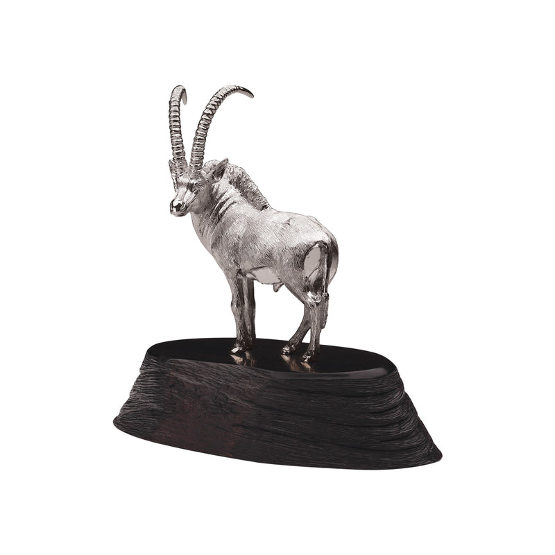 Sable Bull Sculpture in Sterling Silver on Zimbabwean Blackwood base - Large