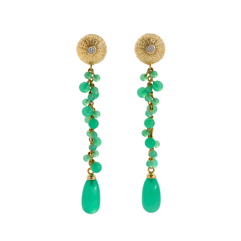 Chrysoprase Drop Earrings with Diamond in 18ct Gold by Patrick Mavros