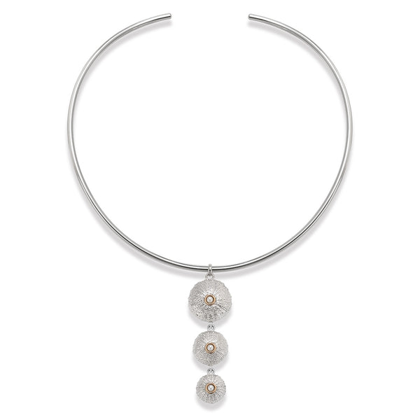 Sea Urchin Graduated Pendant Pearl in Sterling Silver with 18ct Gold and Wire Choker in Sterling Silver