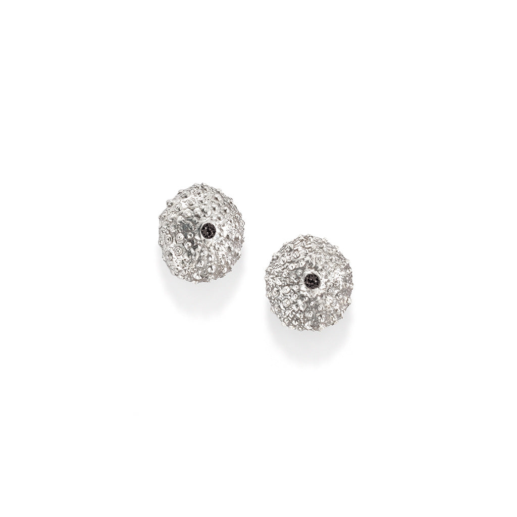 Sea Urchin Petite Stud Earrings - Black Diamond in Silver