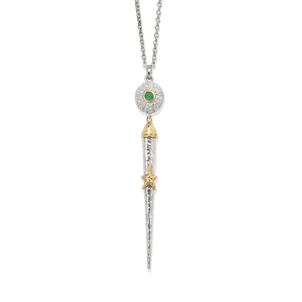 Sea Urchin Spine Petite Necklace in Chrysoprase in Sterling Silver and 18ct Gold