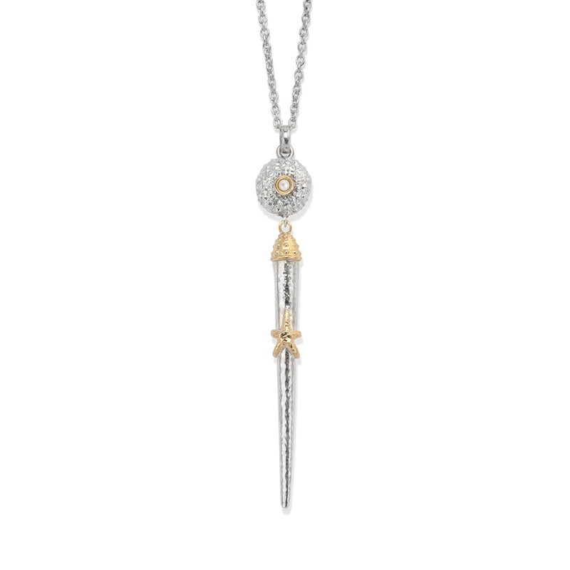 Sea Urchin Spine Petite Necklace in Pearl in Sterling Silver and 18ct Gold