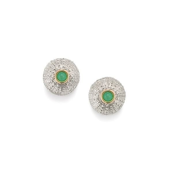 Sea Urchin Stud Earrings Chrysoprase in Sterling Silver and 18ct Gold 