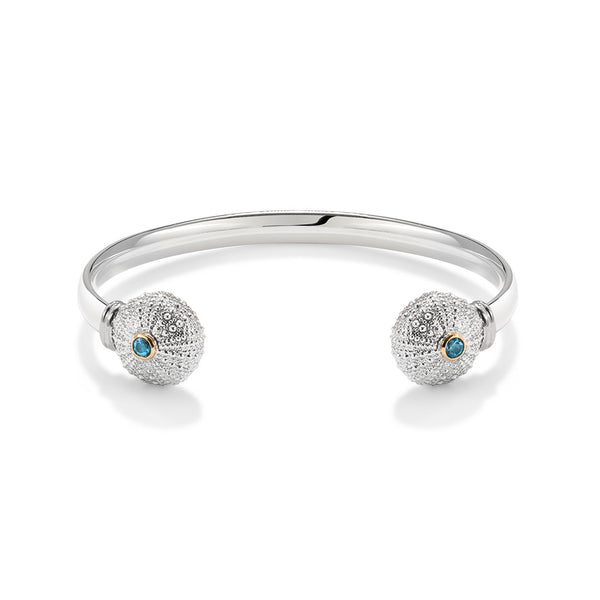 Sea Urchin Wire Cuff in Blue Topaz in Sterling Silver and 18ct Gold 