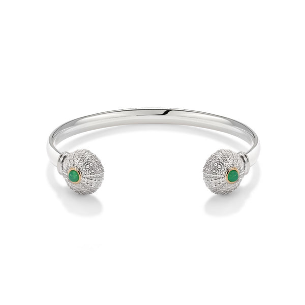 Sea Urchin Wire Cuff in Chrysoprase in Sterling Silver and 18ct Gold