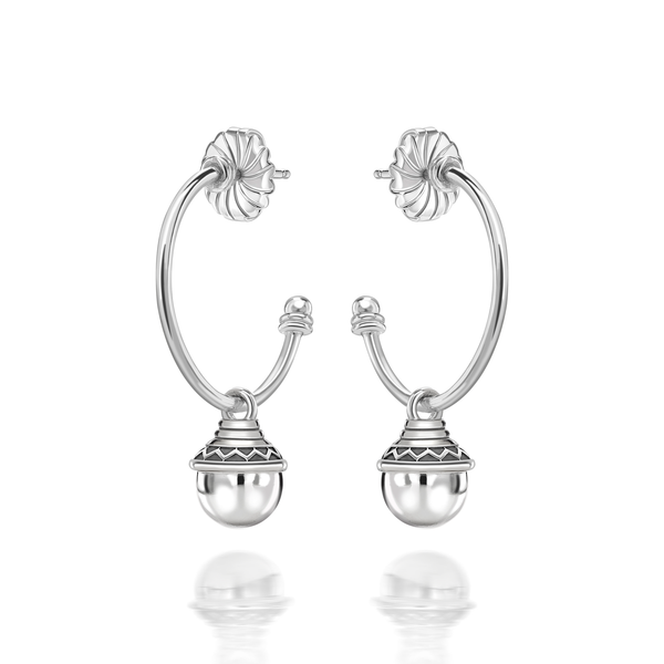 Nada Hoop Earrings - Silver Bead in Silver by Patrick Mavros