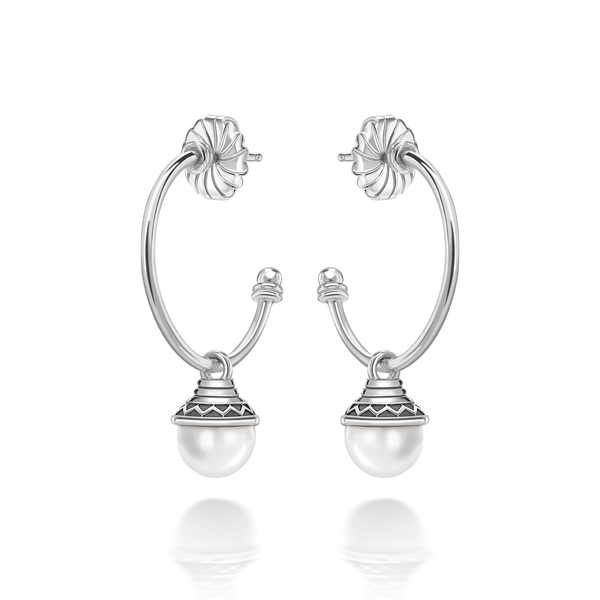 Nada Hoop Earrings - White Agate in Silver by Patrick Mavros