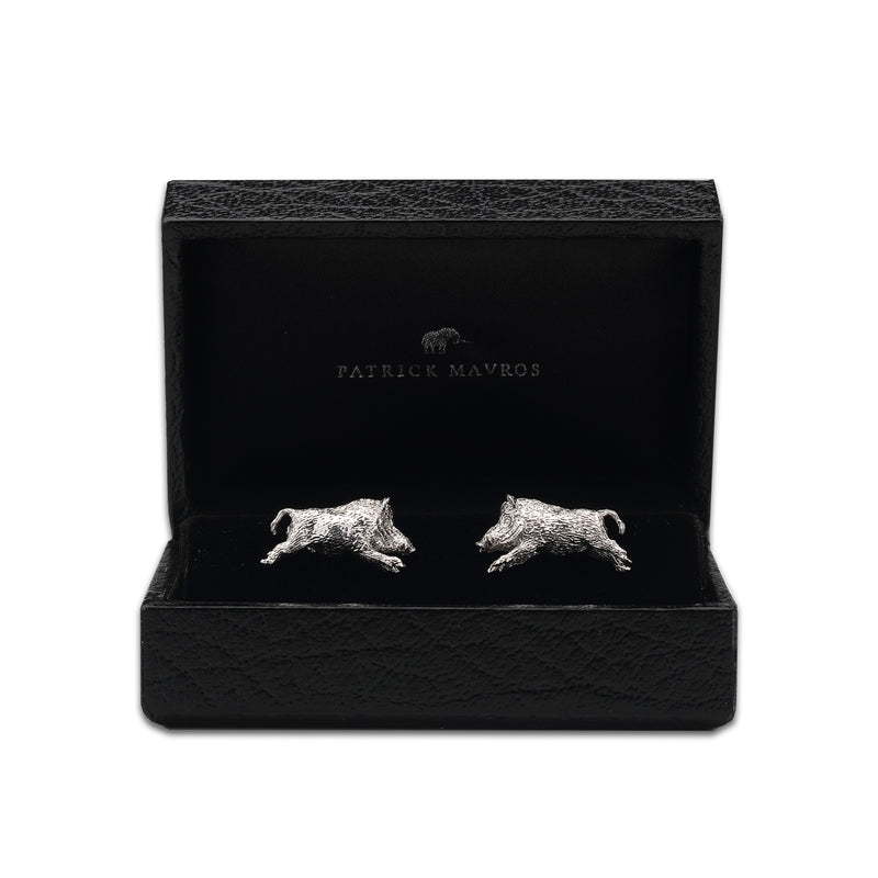 Wild Boar Cufflinks in Sterling Silver in Presentation Box