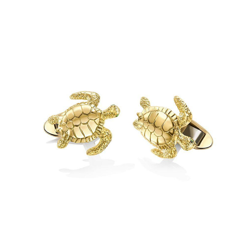 Turtle Cufflinks In 18ct Gold with Tsavorite Eyes by Patrick Mavros