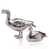 Knob Billed Duck Pair Sculpture in Sterling Silver