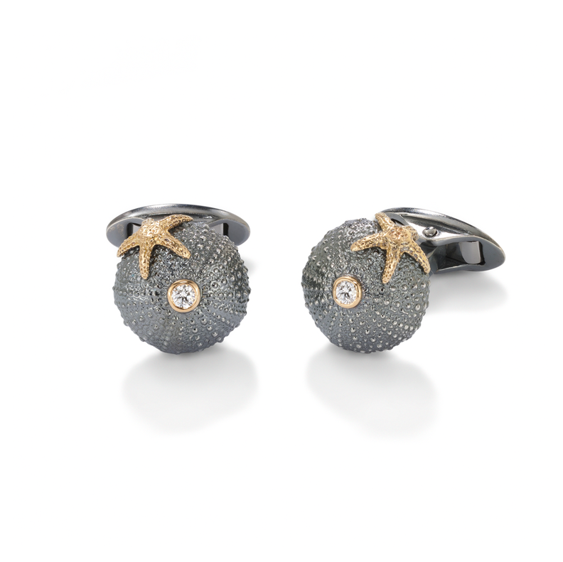 Sea Urchin Starfish Oxidised Cufflinks in Sterling Silver and 18ct Gold