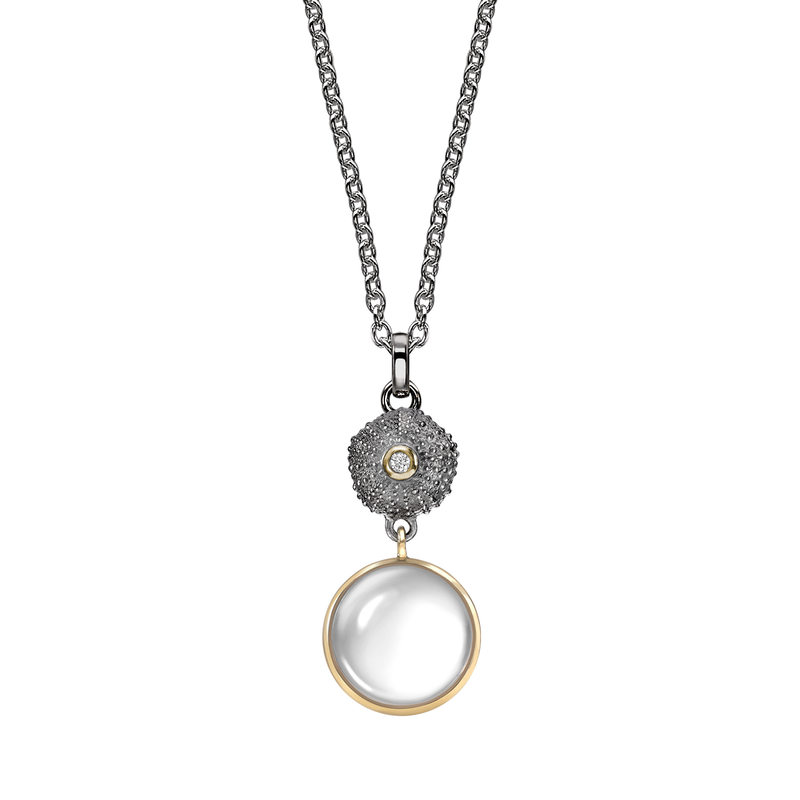 Ocean Tides Milky Quartz Oxidised Necklace with 18ct Gold in Silver by Patrick Mavros