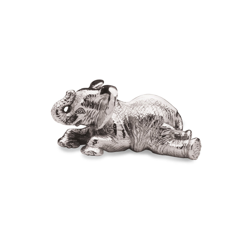 Elephant Lying on Belly Paperweight in Sterling Silver